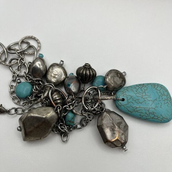 Boho Statement Long Necklace Faux Turquoise Charm Cluster Pendant Western Chic - Picture 5 of 5